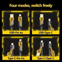 4-in-1 Fast Charging Cable 65W PD QC with Multiple Connectors for Android iPhone - USB-C to Lightning/Micro USB/Type-C Adapter